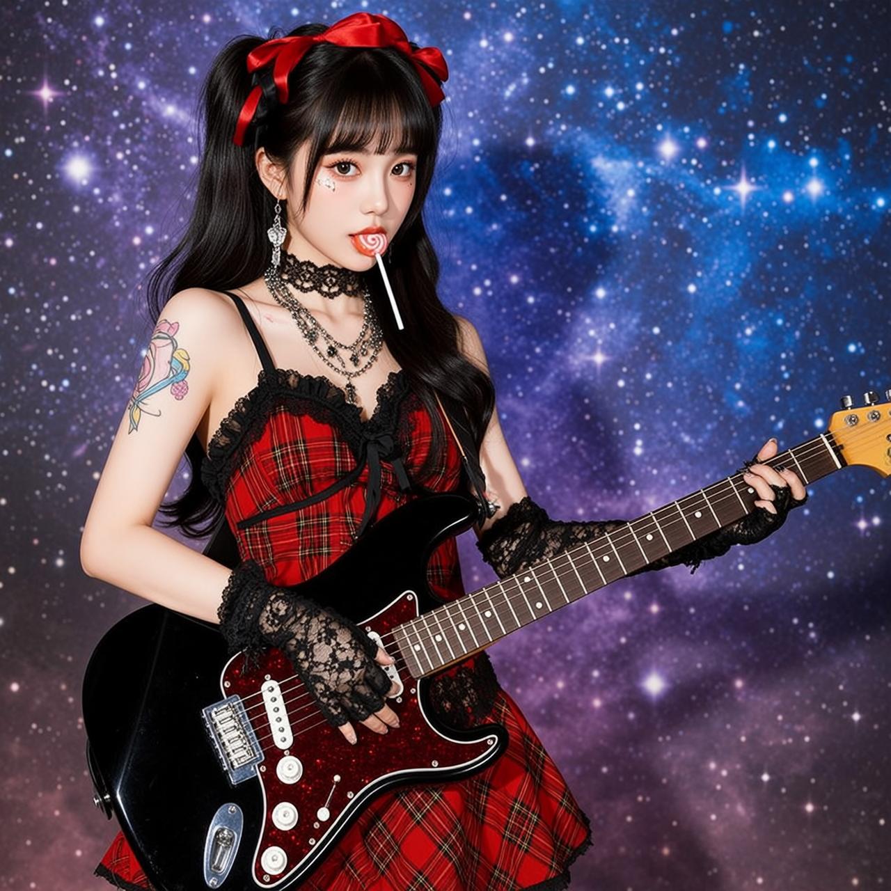 Plaid Dress Guitar Studio Scene