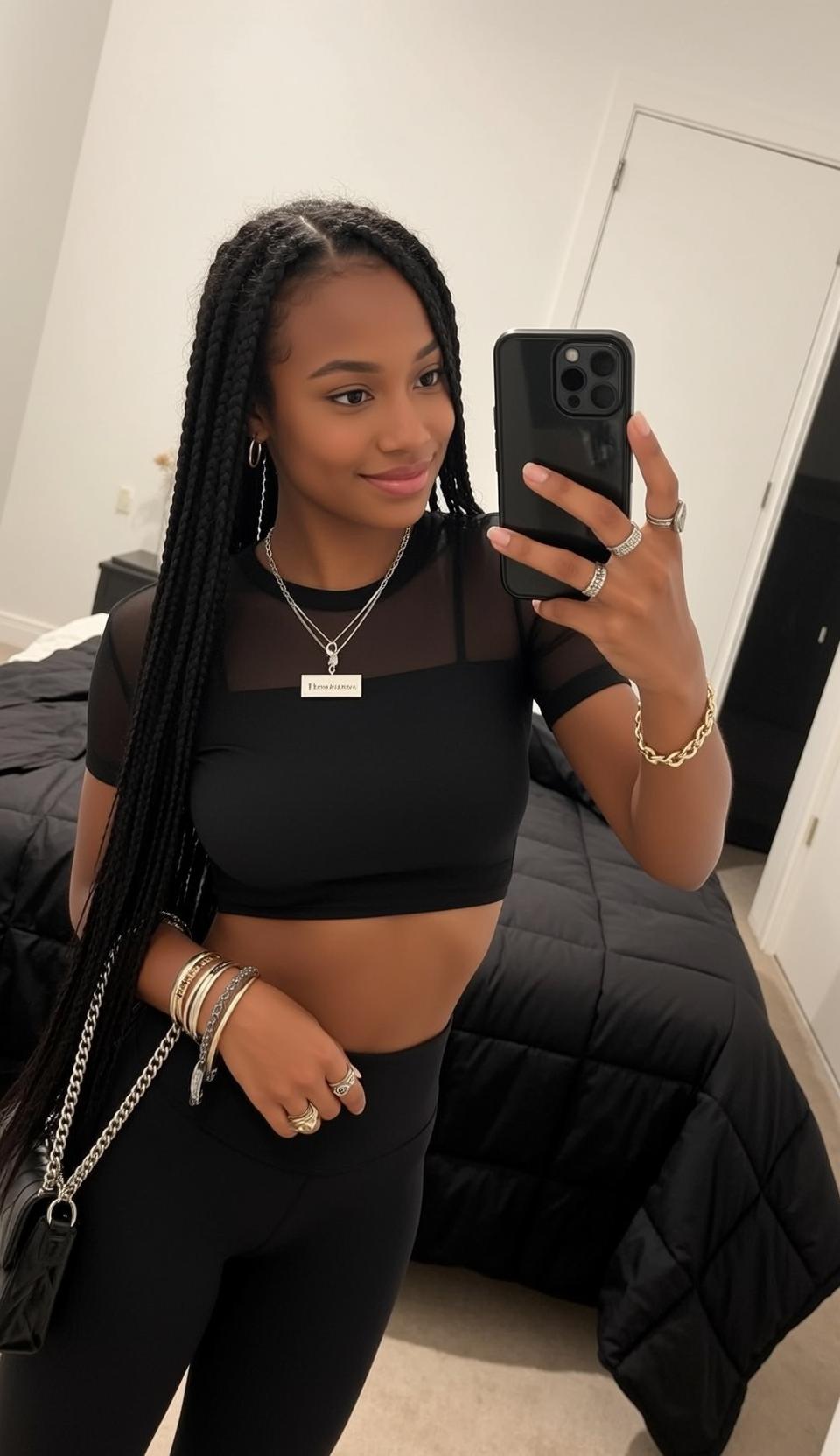 Explore Taking Selfie Bedroom Holding Black Smartphone