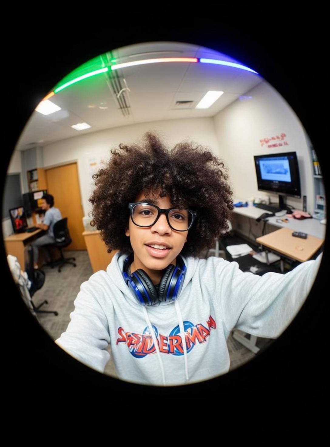 Fisheye Young Dark Voluminous Curly Afro Light