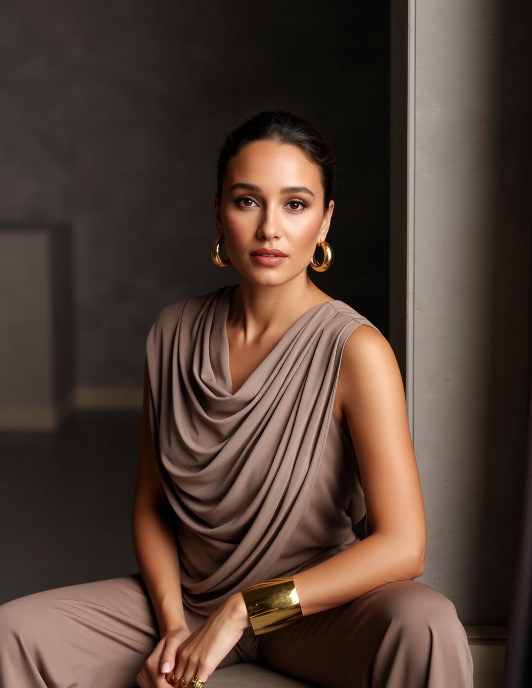 Luxury Dark Brown Pulled Back Tan Taupe