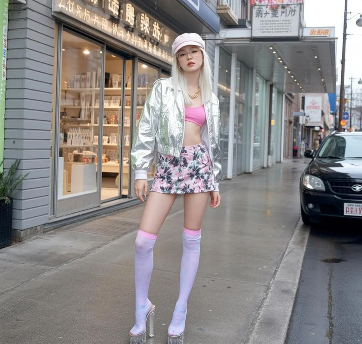 Y2k Young Stands Facing Wet Sidewalk Front