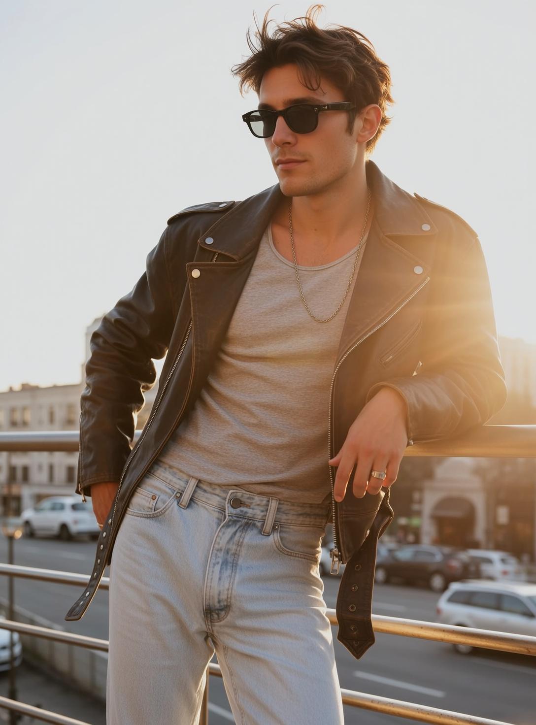 Leather Jacket Bridge Golden Hour