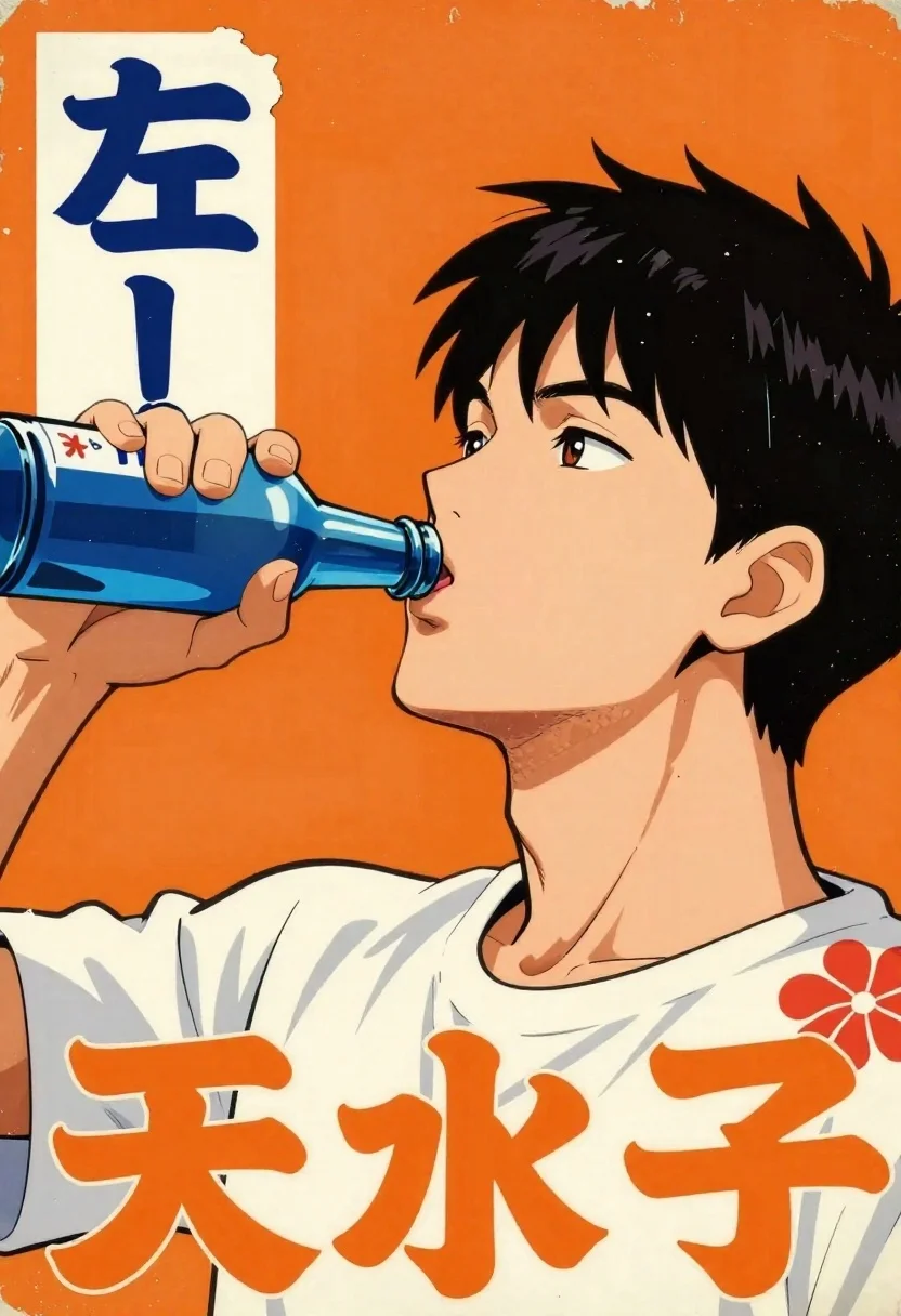 Weathered Japanese Poster Illustrated Bold Flat Colors And Graphic Anime reference photo