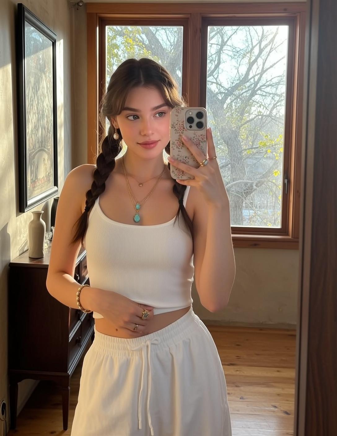 Balletcore Standing Holding Smartphone Her Right Hand