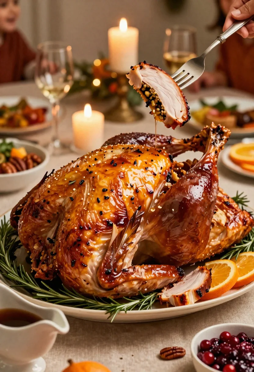 Food Photography Shot Roasted Turkey Centerpiece With Golden Festive Appeal reference photo