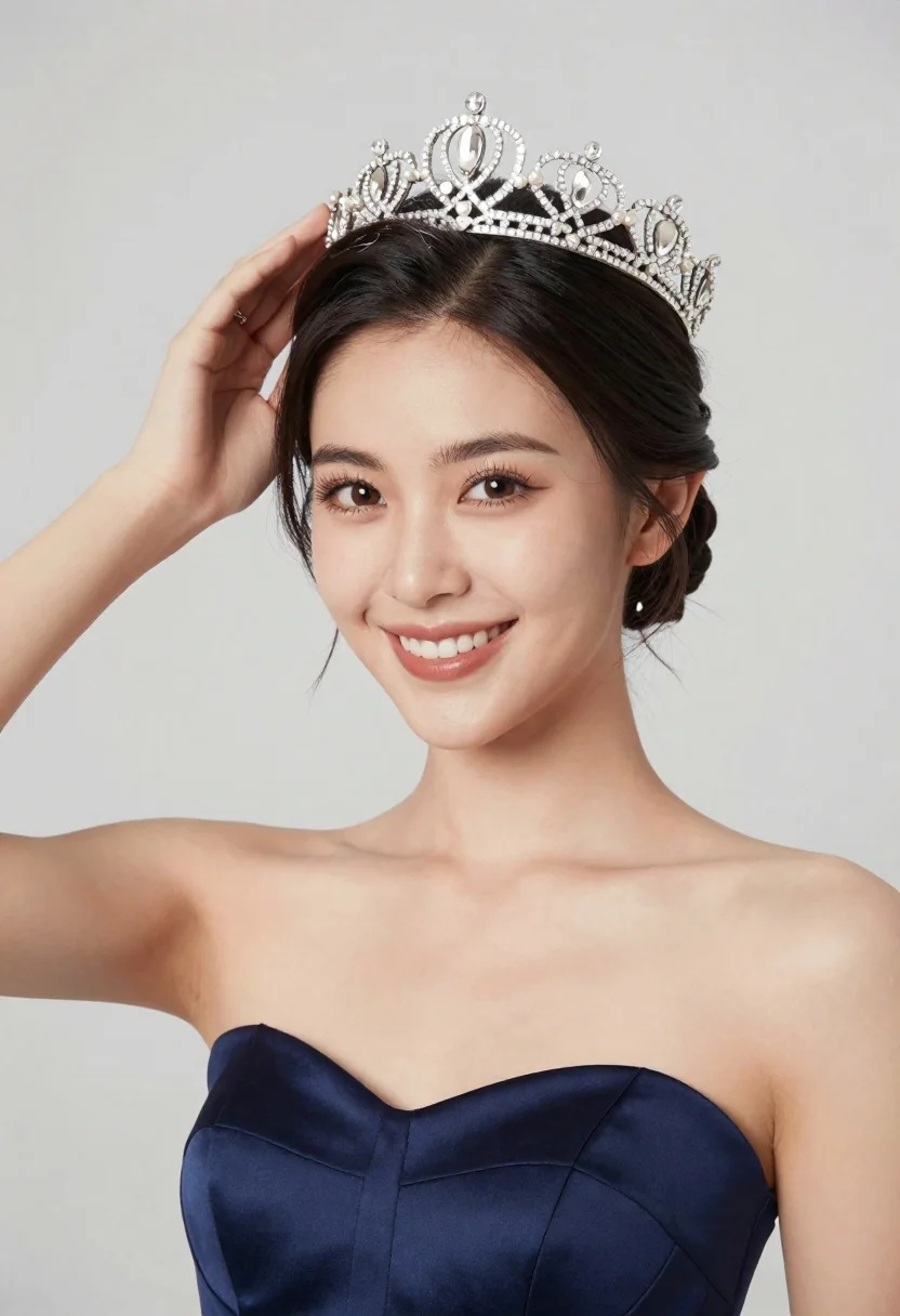 Smiling Woman With Dark Hair Styled Elegant Updo Wearing Sparkling
