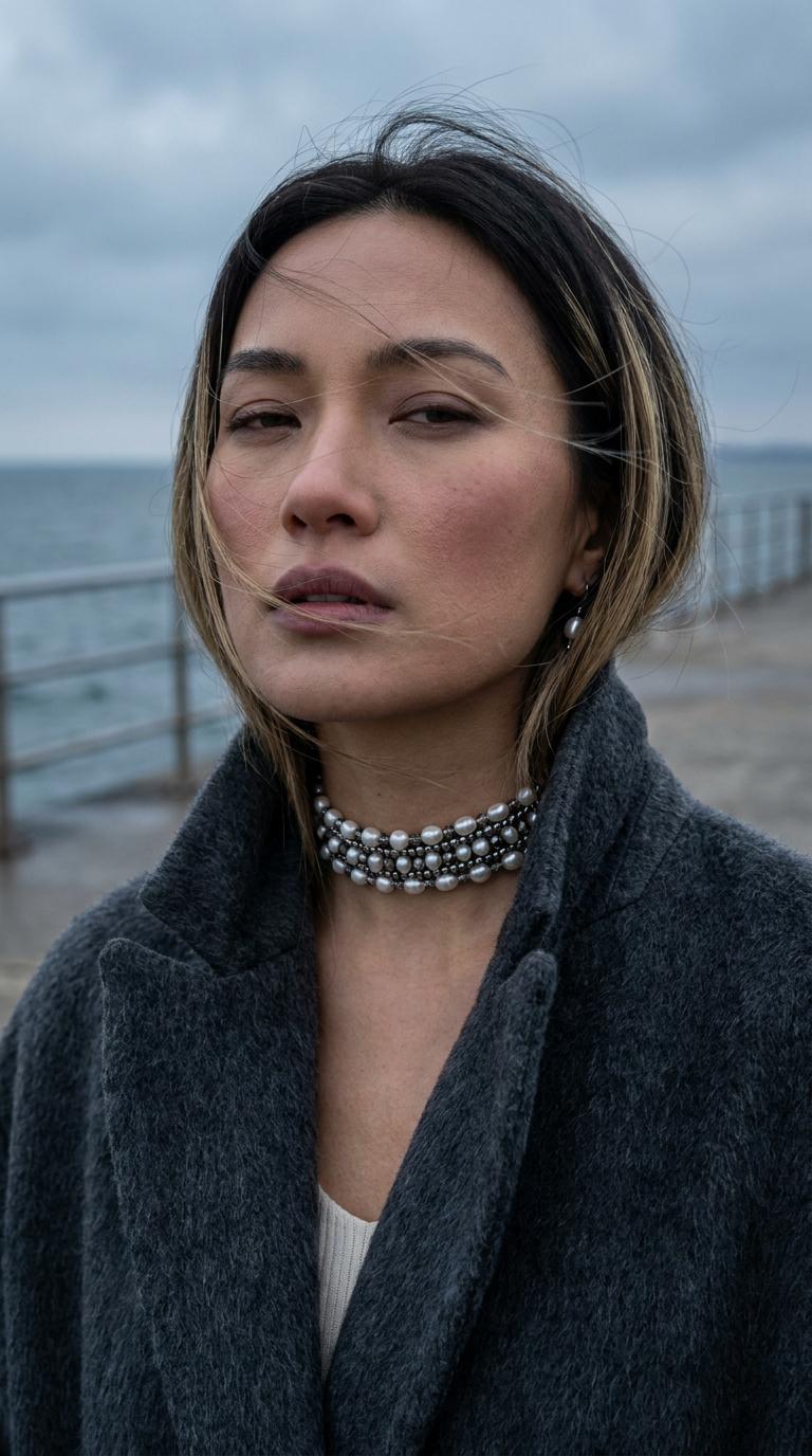 Concrete Sea Wall Wind Torn Hair