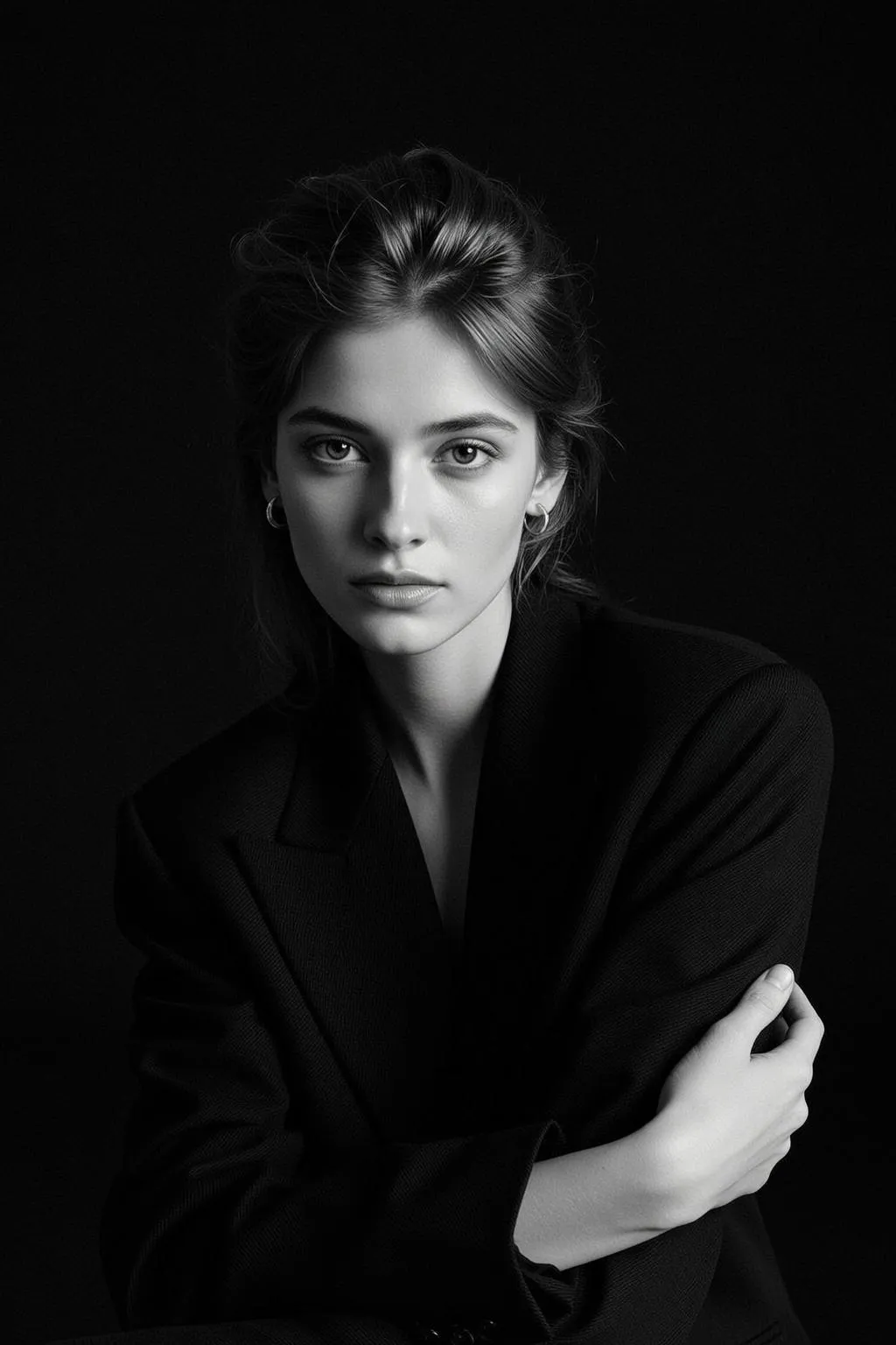 Makeup And Earrings In Black Blazer Portrait