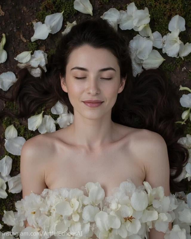 Flower Petal Garment On Mossy Earth