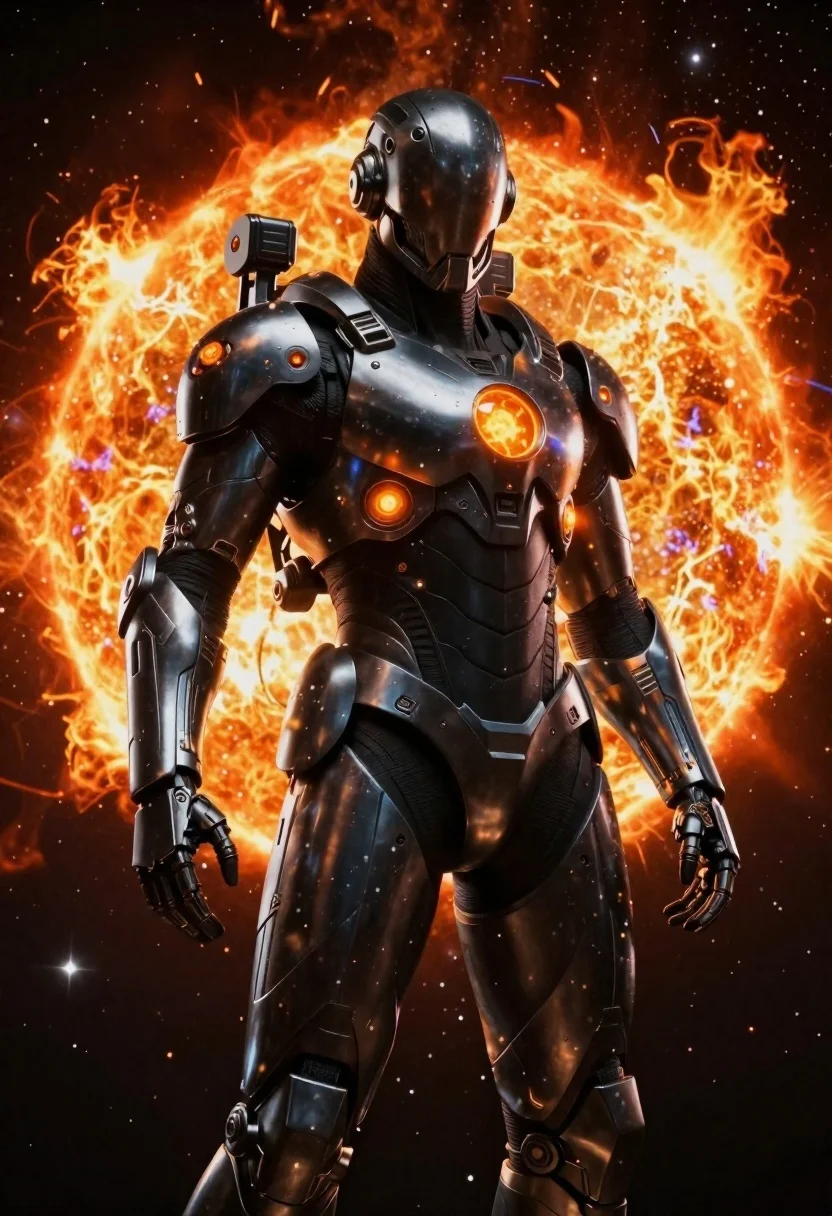 Digital Art Futuristic Space Explorer Standing Deep Space With Blazing reference photo