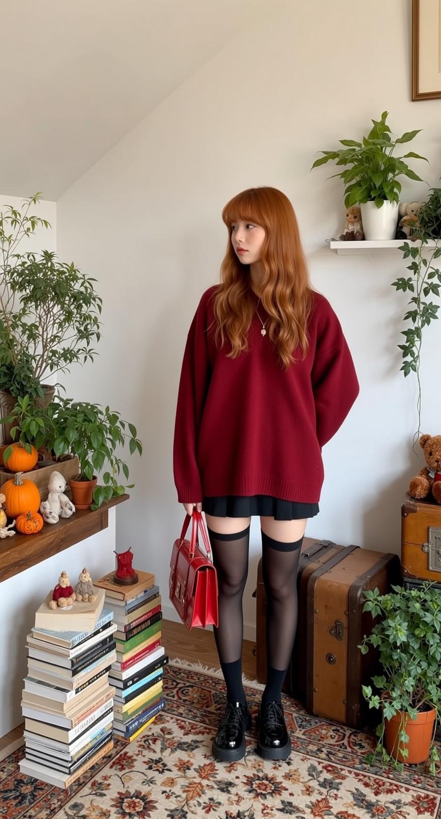 Burgundy Sweater Mini Skirt