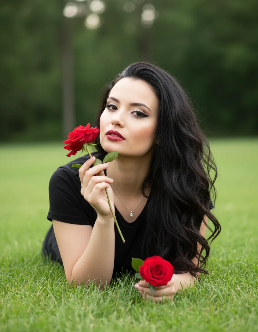 Makeup And Necklace With Simple Black T Shirt