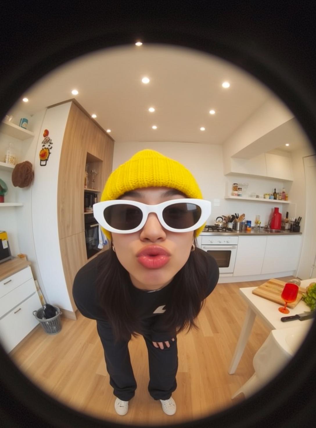 Yellow Beanie White Sunglasses Look