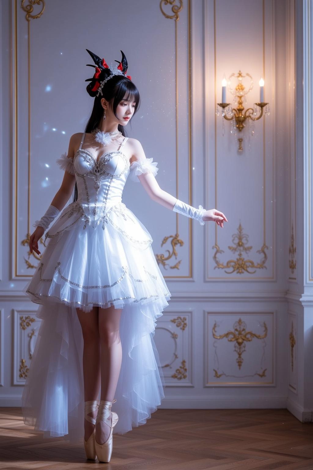 White Tulle Devil Horn Pose