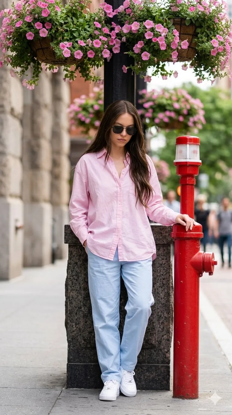 Long Sleeved On City Sidewalk