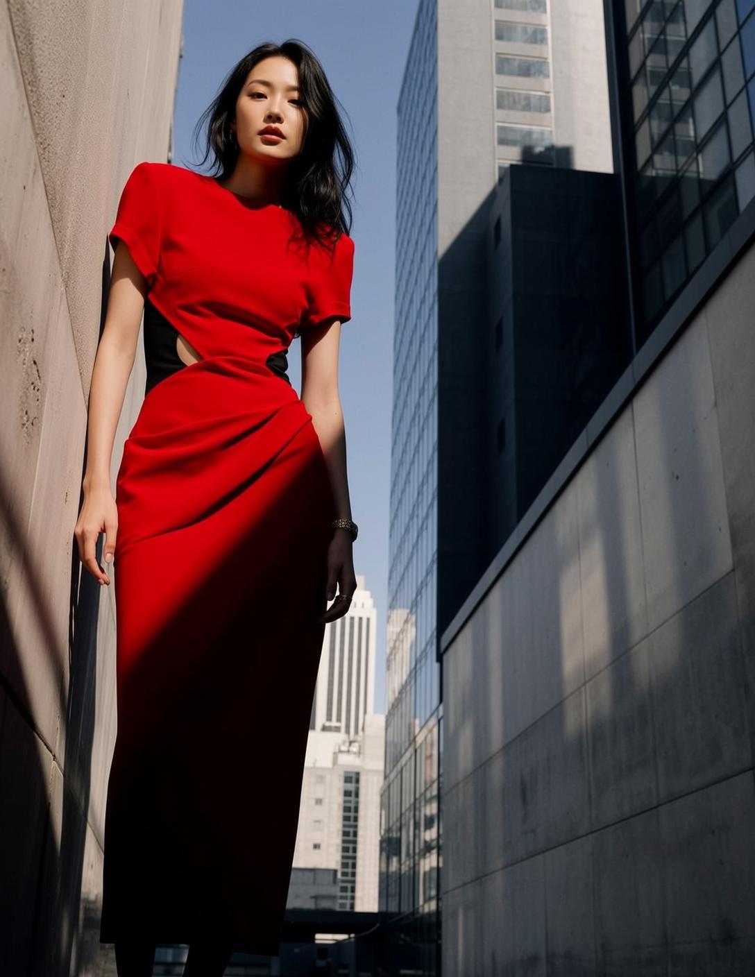Red Cutout Dress Alley Wall