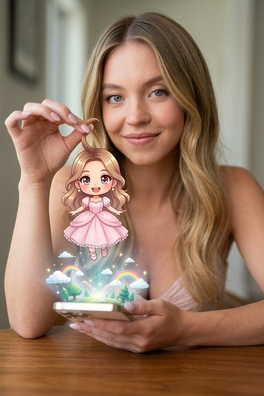 Anime Girl Figurine Floating Above Smartphone