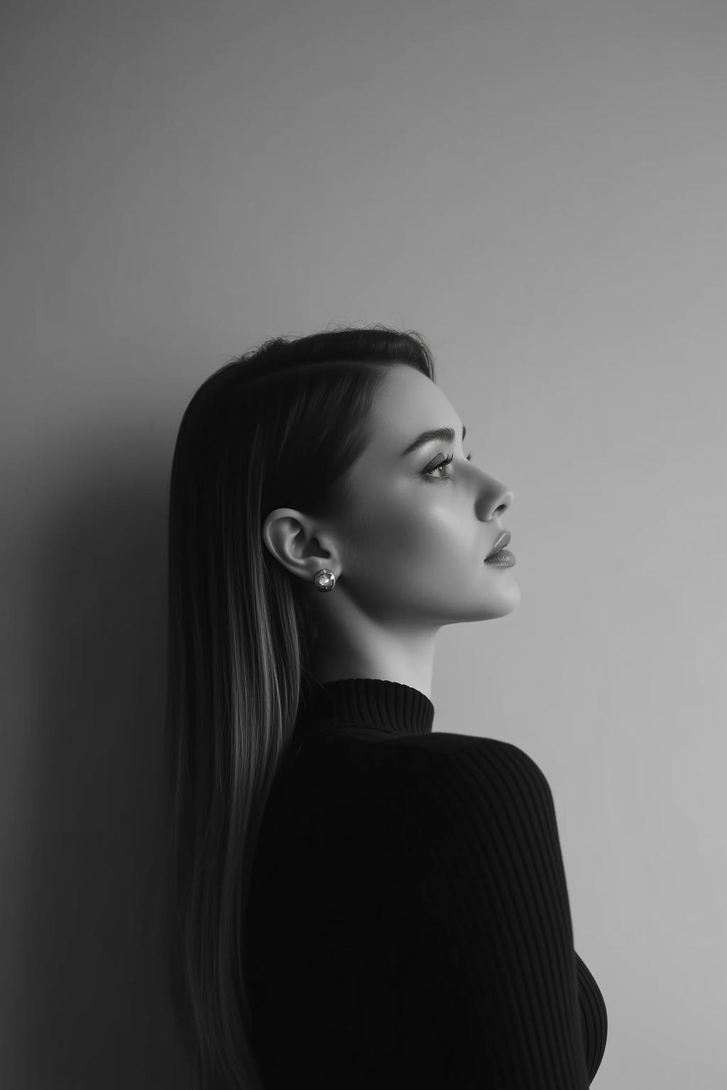 Medium Shot Profile View Young Woman With Long Straight Dark