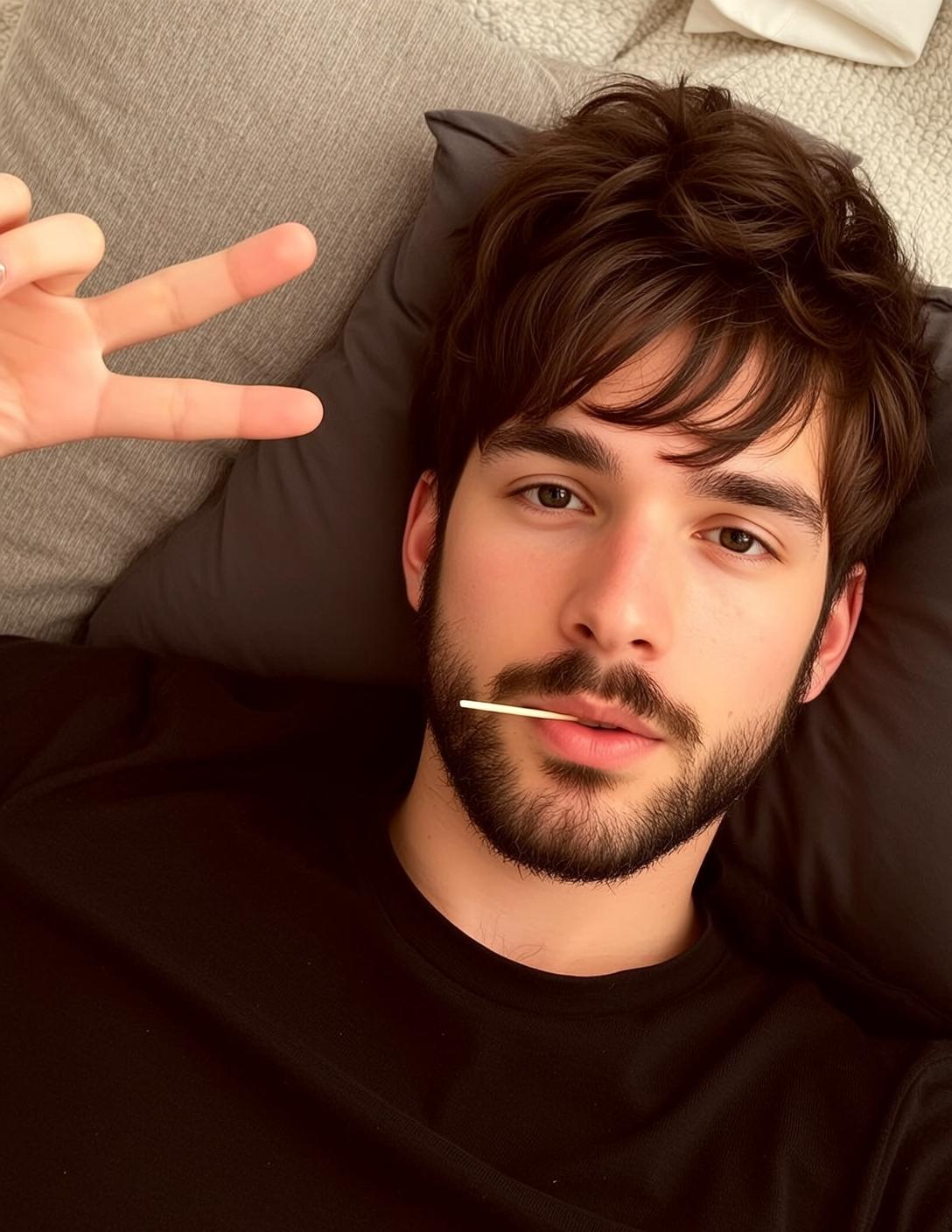 Man With Toothpick Peace Sign Black Shirt