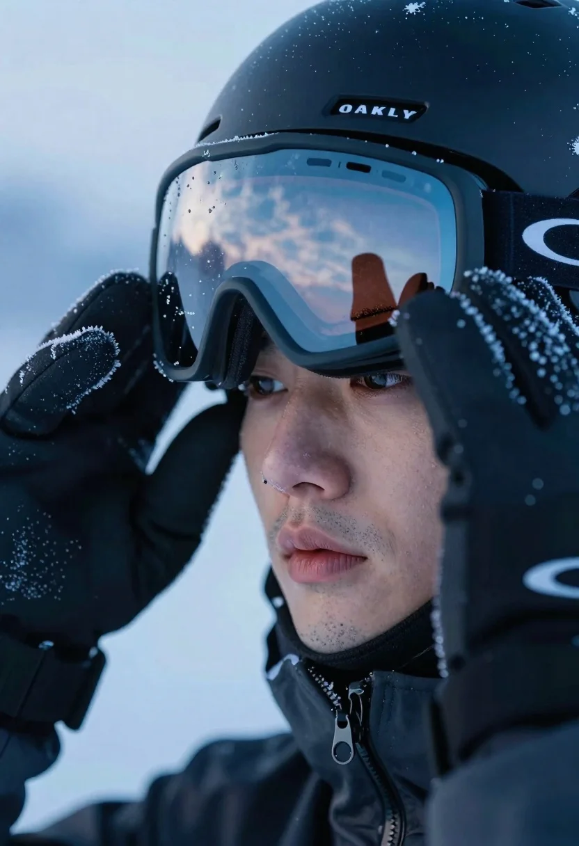 Cinematic Close-up Skier Adjusting Their Goggles Against The Cold Subject reference photo
