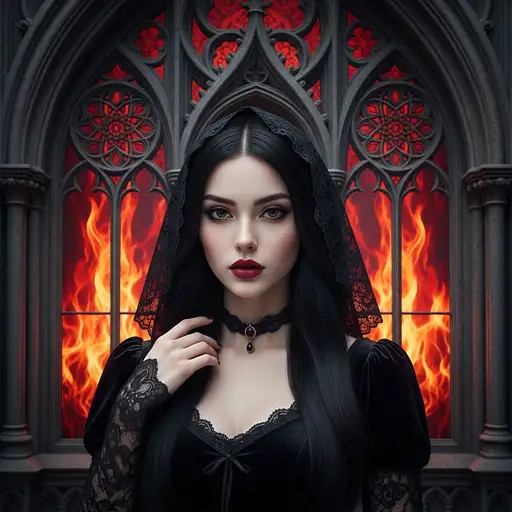 Gothic Girl Dressed Black Perfect Face Macro Head Shot Behind