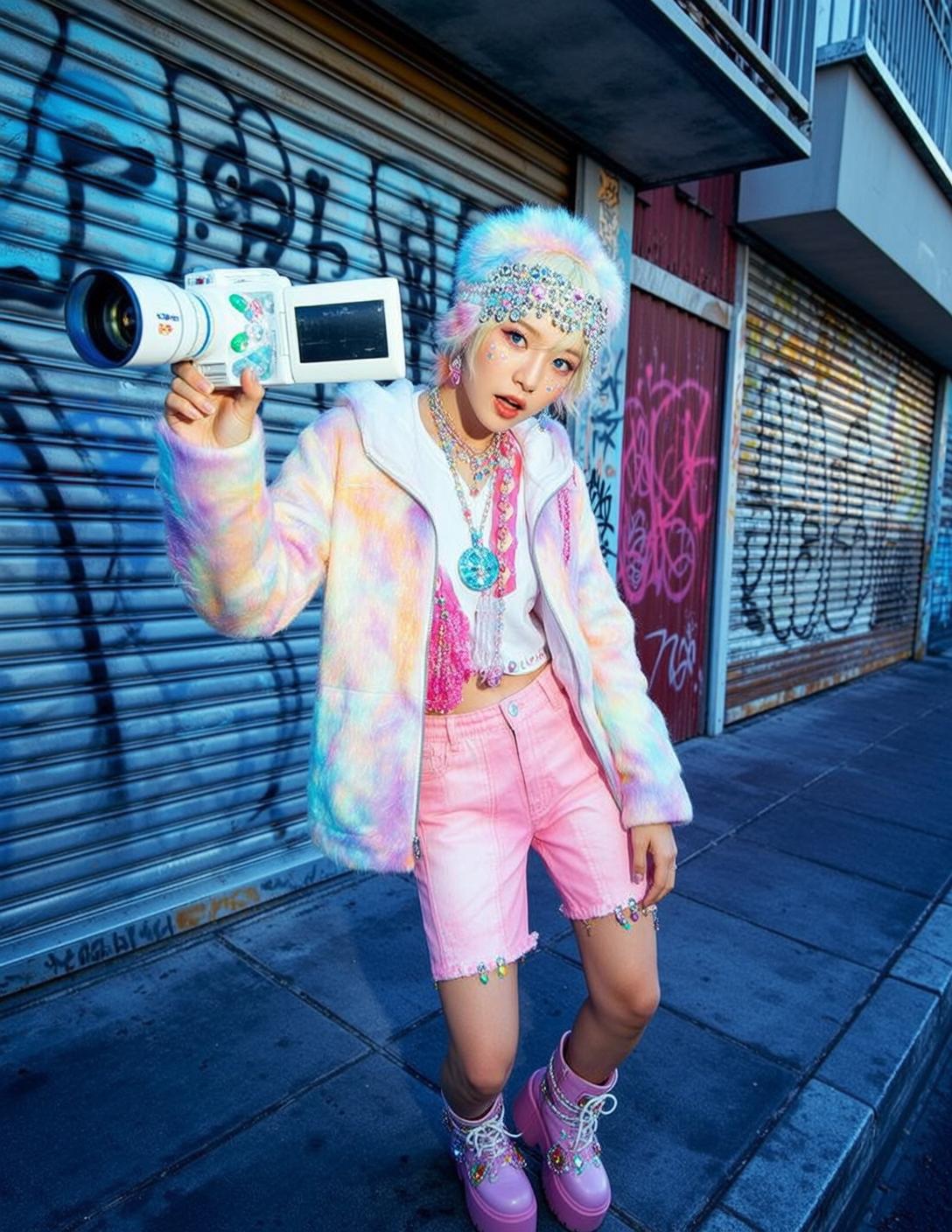 Rainbow Hair Camcorder Street Style