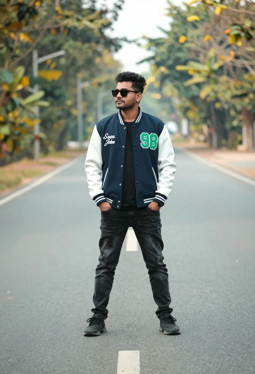 Full-body Shot Man Standing Confidently The Middle Empty Paved Road