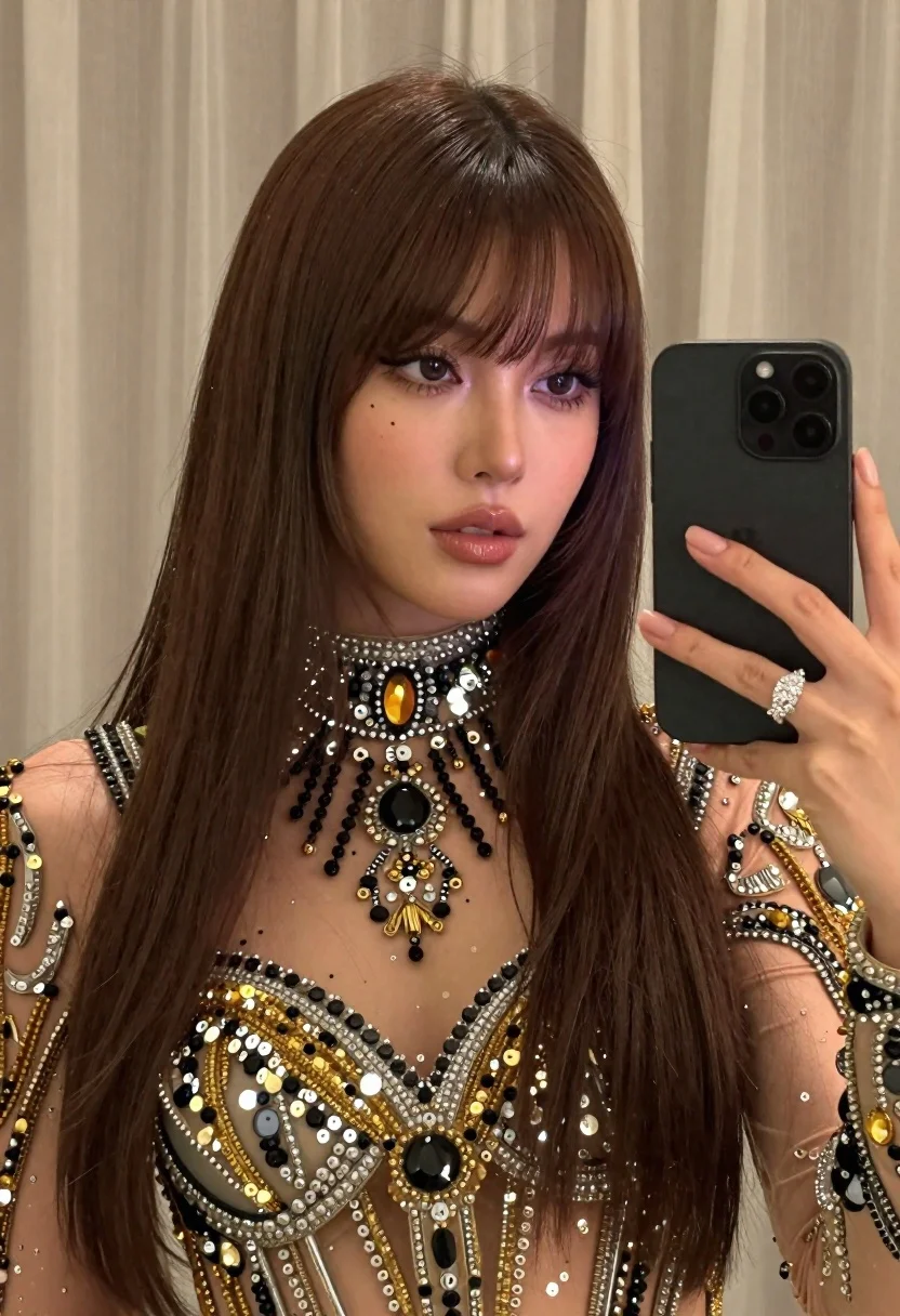 Glamorous Woman Taking Mirror Selfie With Smartphone Subject Young Woman reference photo