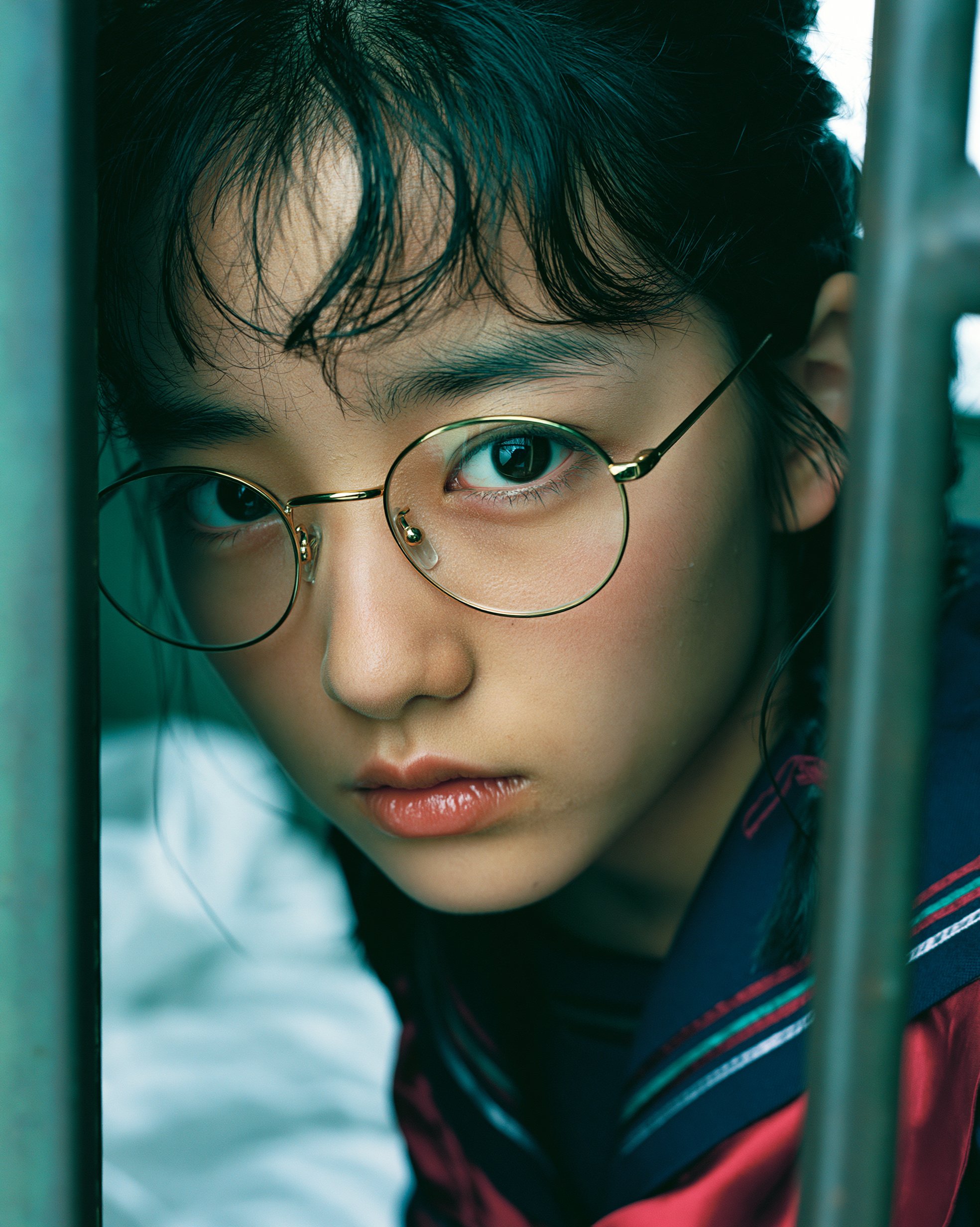 Sailor Uniform Peering Through Metal Bars