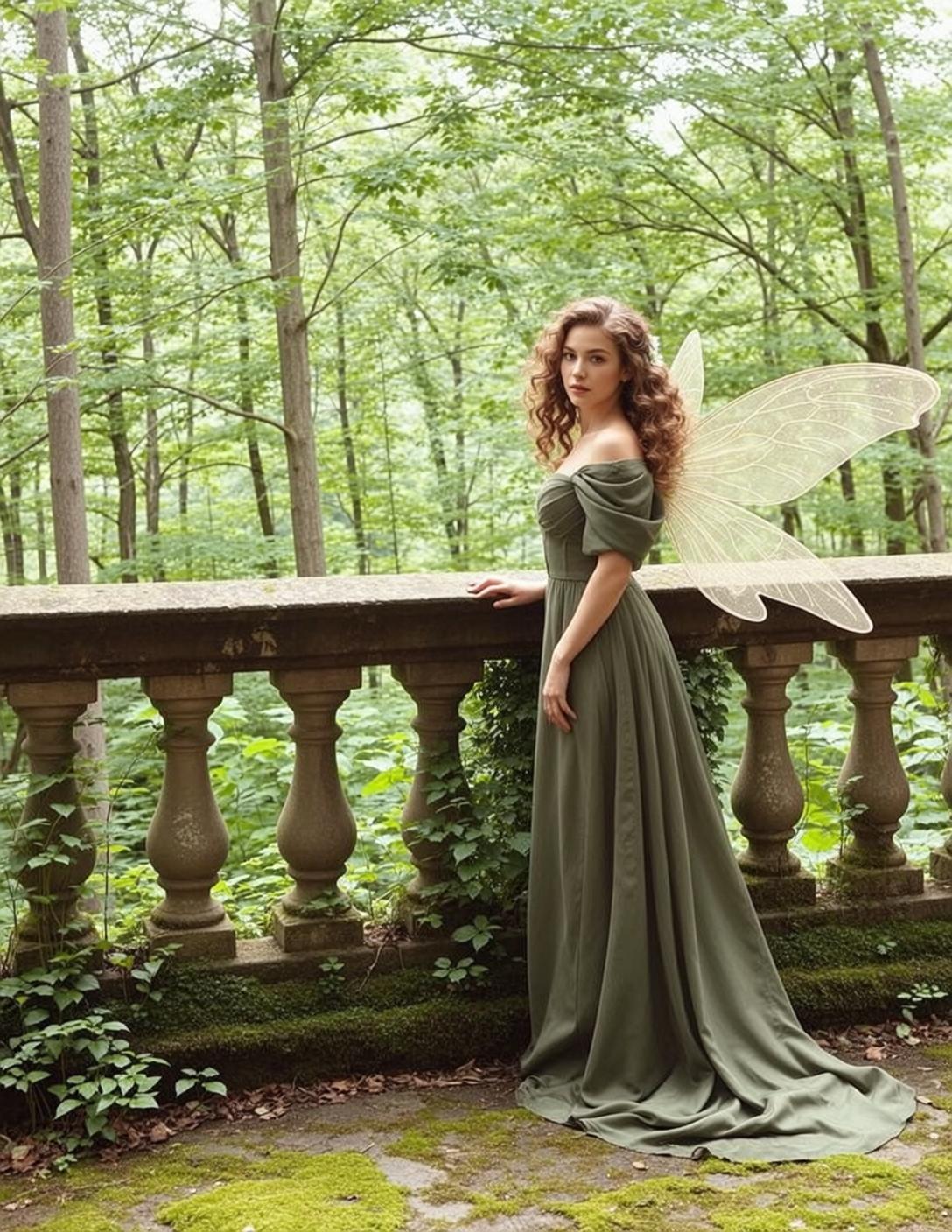 Fairycore Young Long Curly Brown Fair Off-the-shoulder