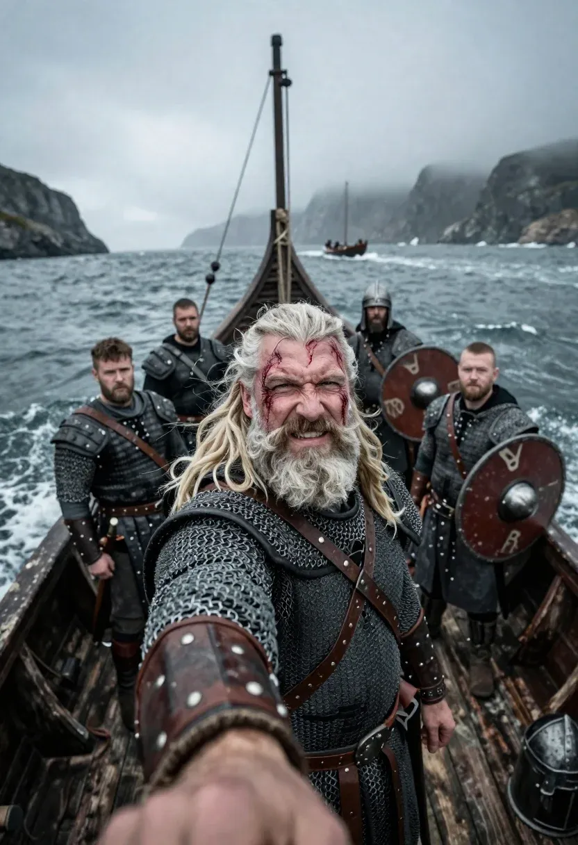 Subject Rugged Viking Warrior With Long White Beard And Thick