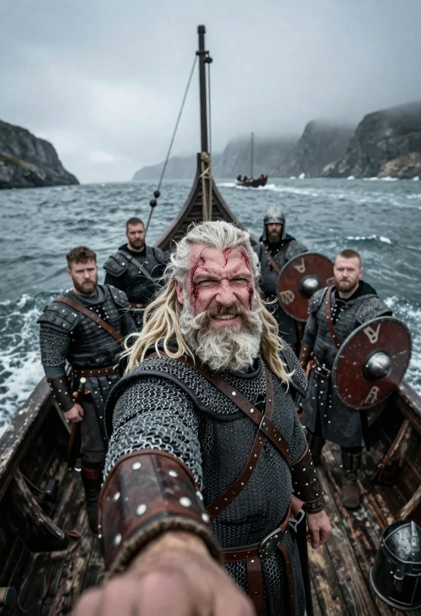 Subject Rugged Viking Warrior With Long White Beard And Thick reference photo