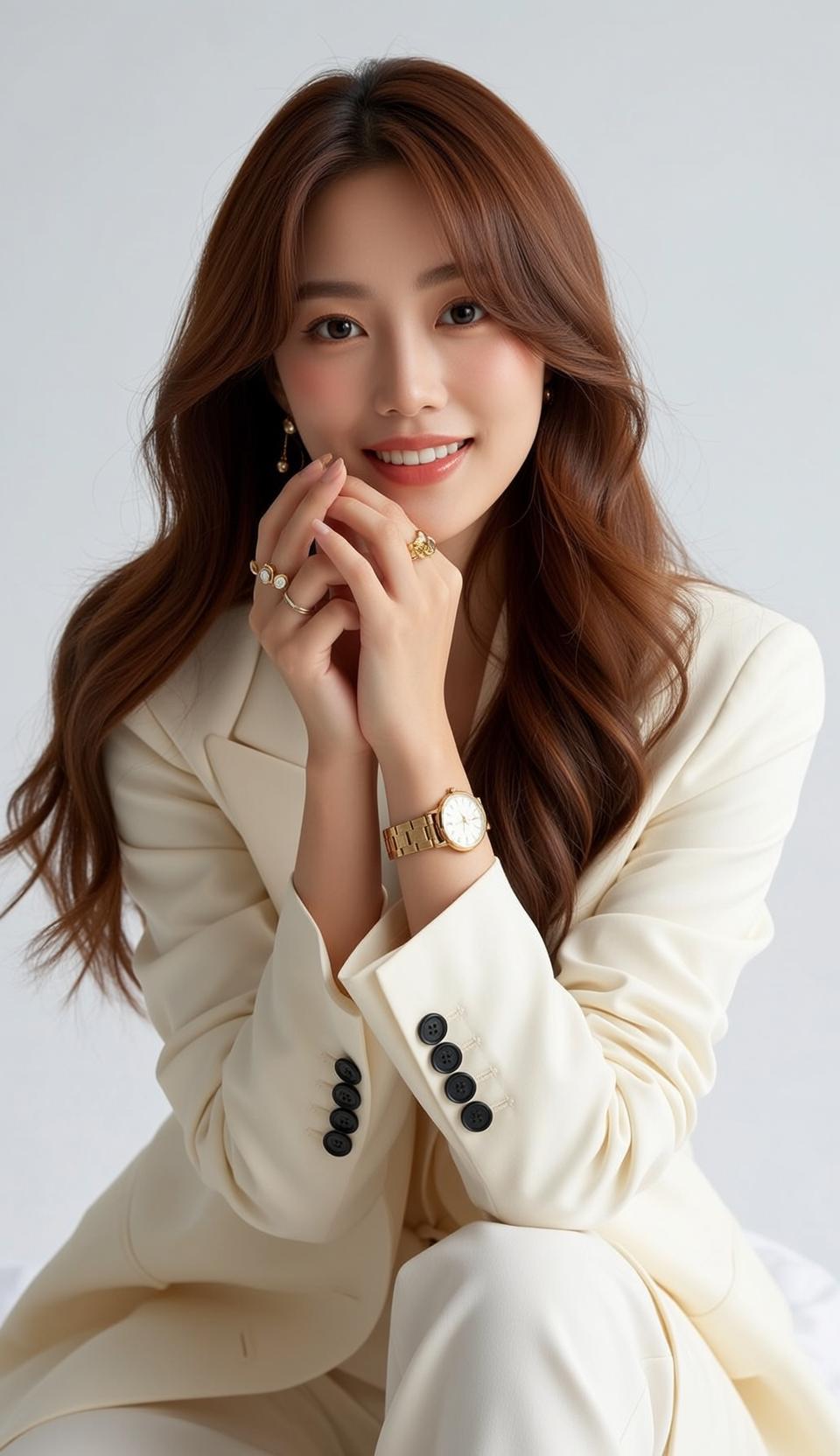 Luxury Young Asian Long Wavy Brown Fair