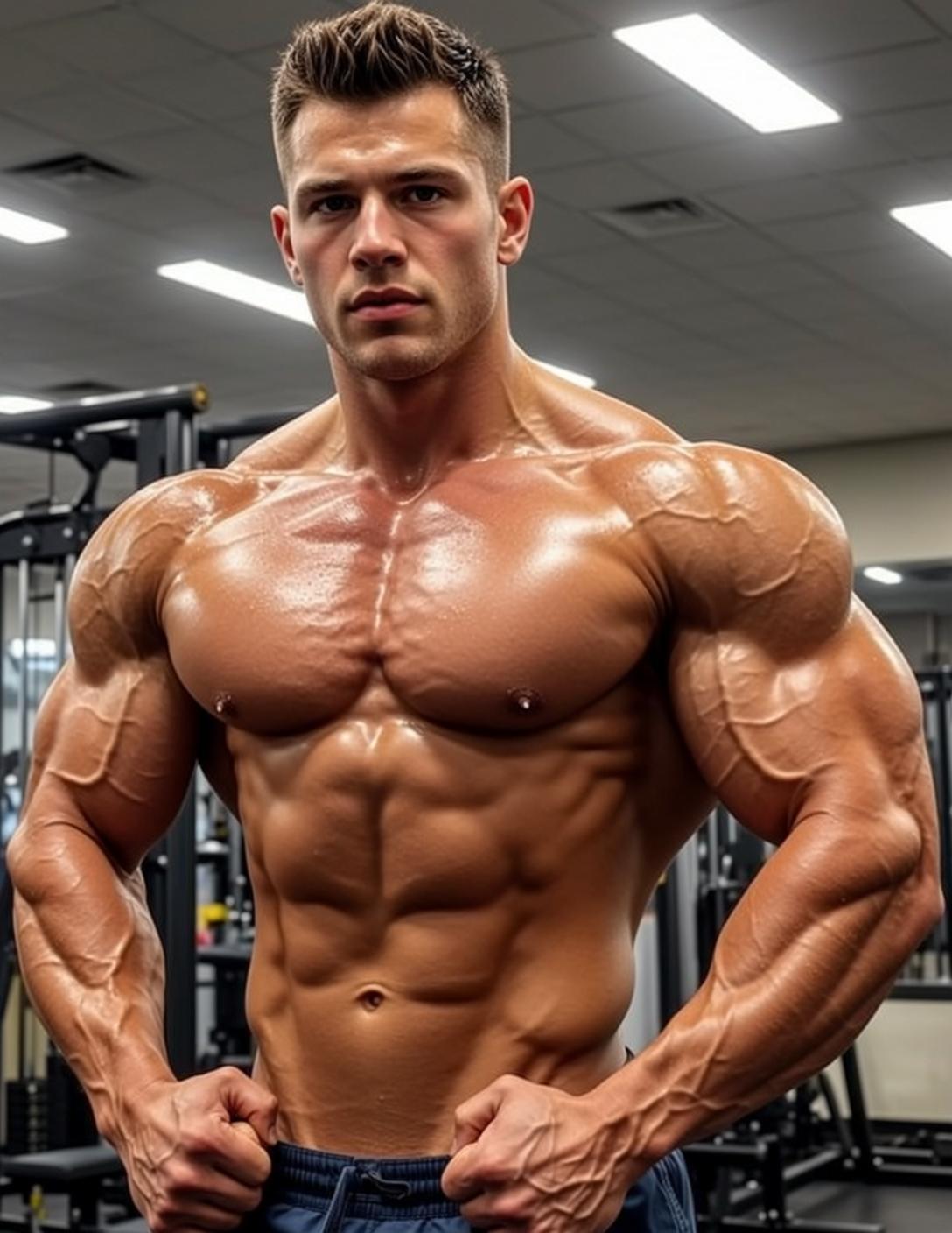 Muscular Short Dark Styled Tanned Oily Blue