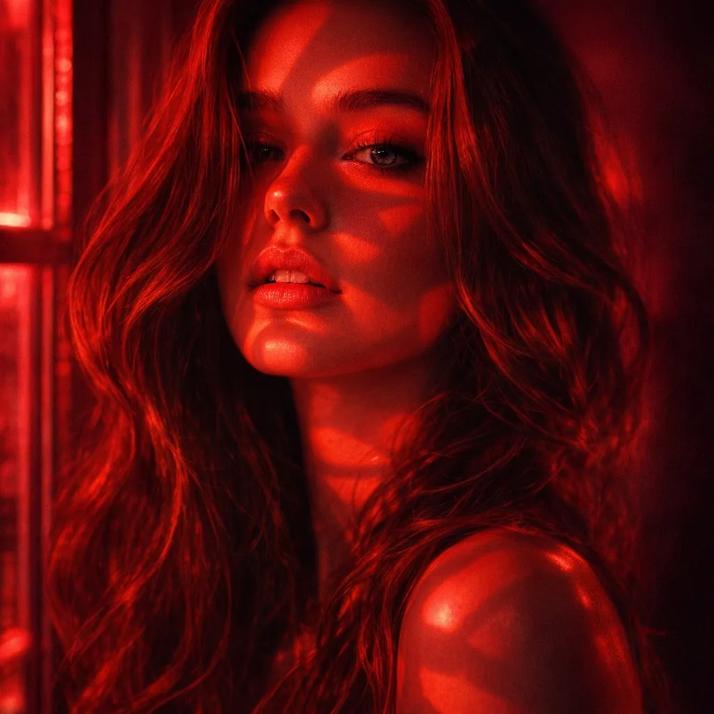 Young Woman Neon Window Portrait