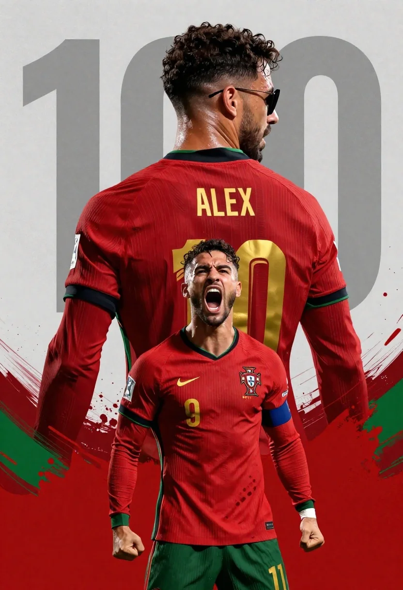 Dynamic Sports Poster Featuring Male Football Player Red Jersey With