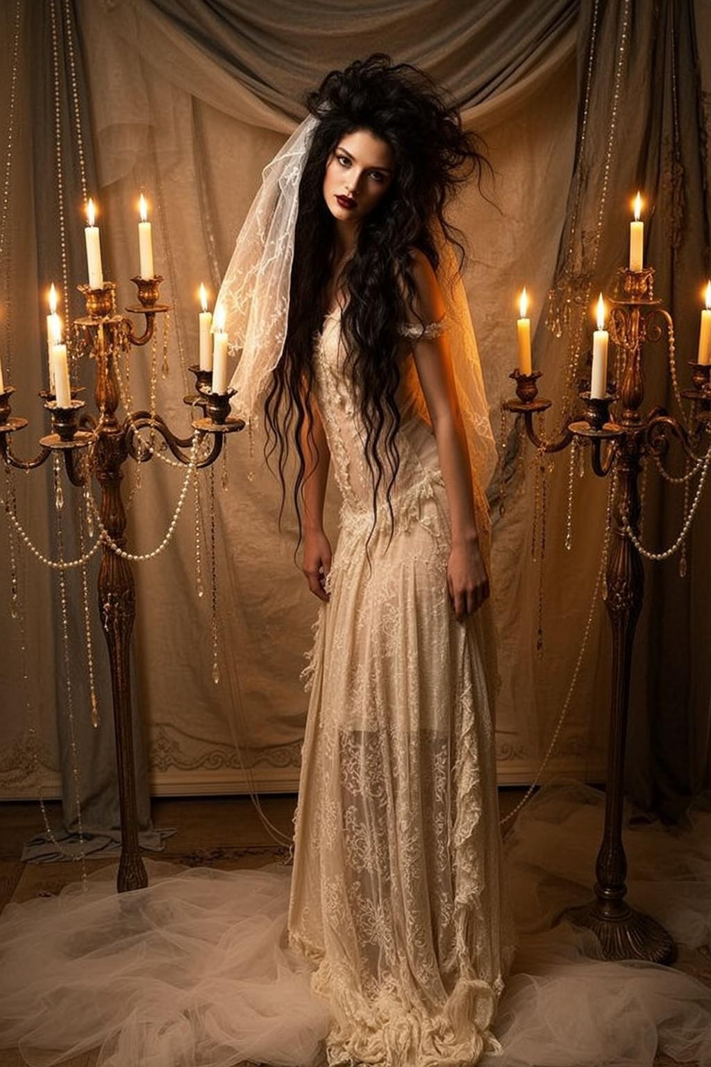 Candlelit Gothic Lace Wedding Dress
