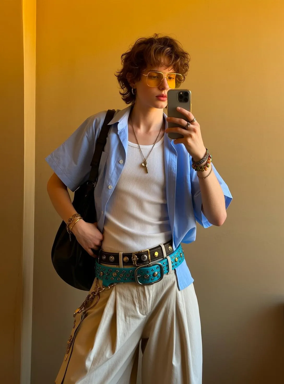 Sunglasses Earrings Necklace Bracelets And Rings In Selfie Portrait