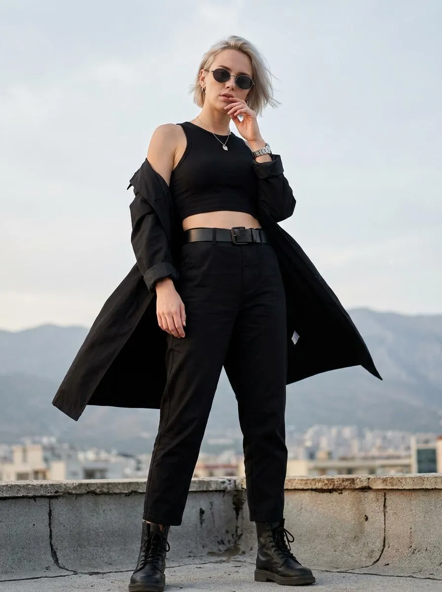Rooftop Portrait Low Angle Editorial City District Mountains
