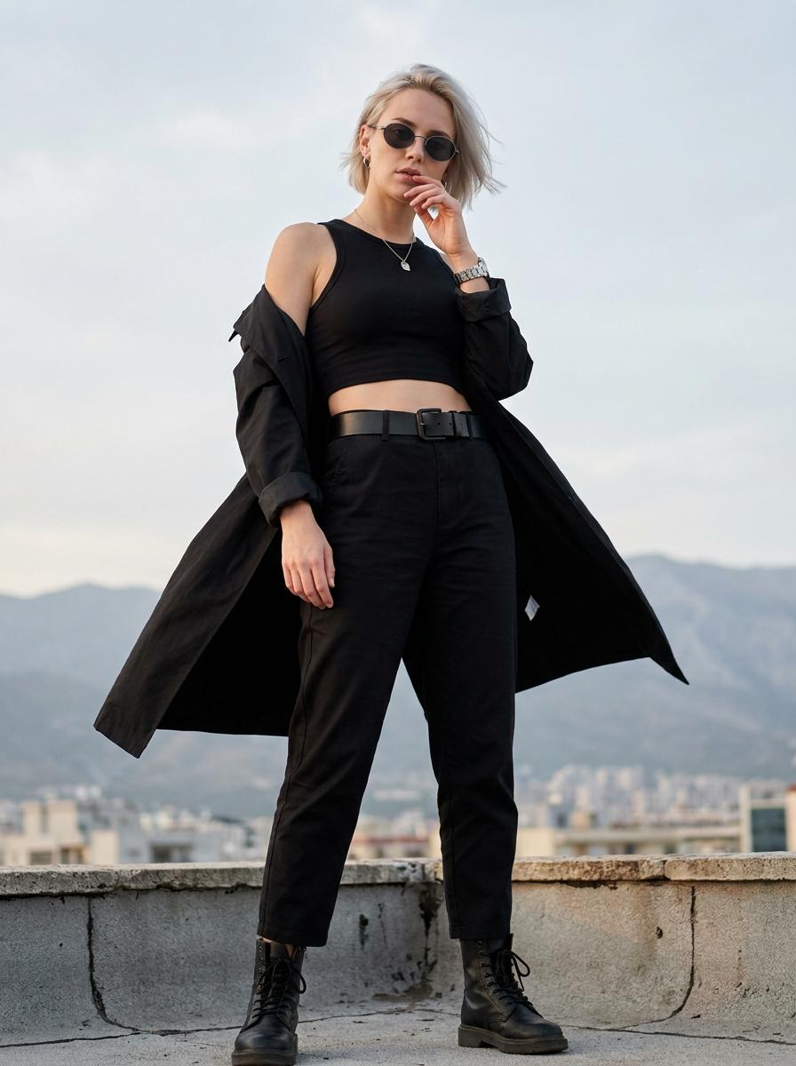 Rooftop Portrait Low Angle Editorial City District Mountains