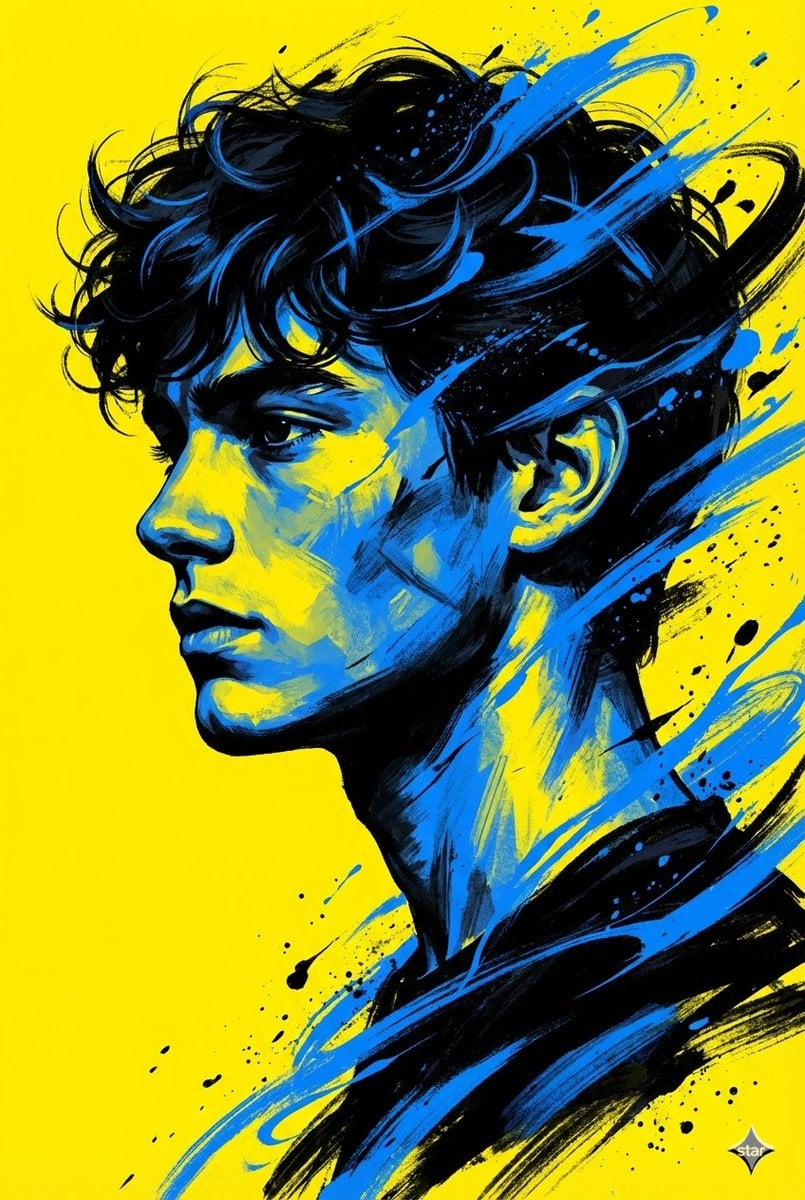 Painterly Portrait Vibrant Yellow Background