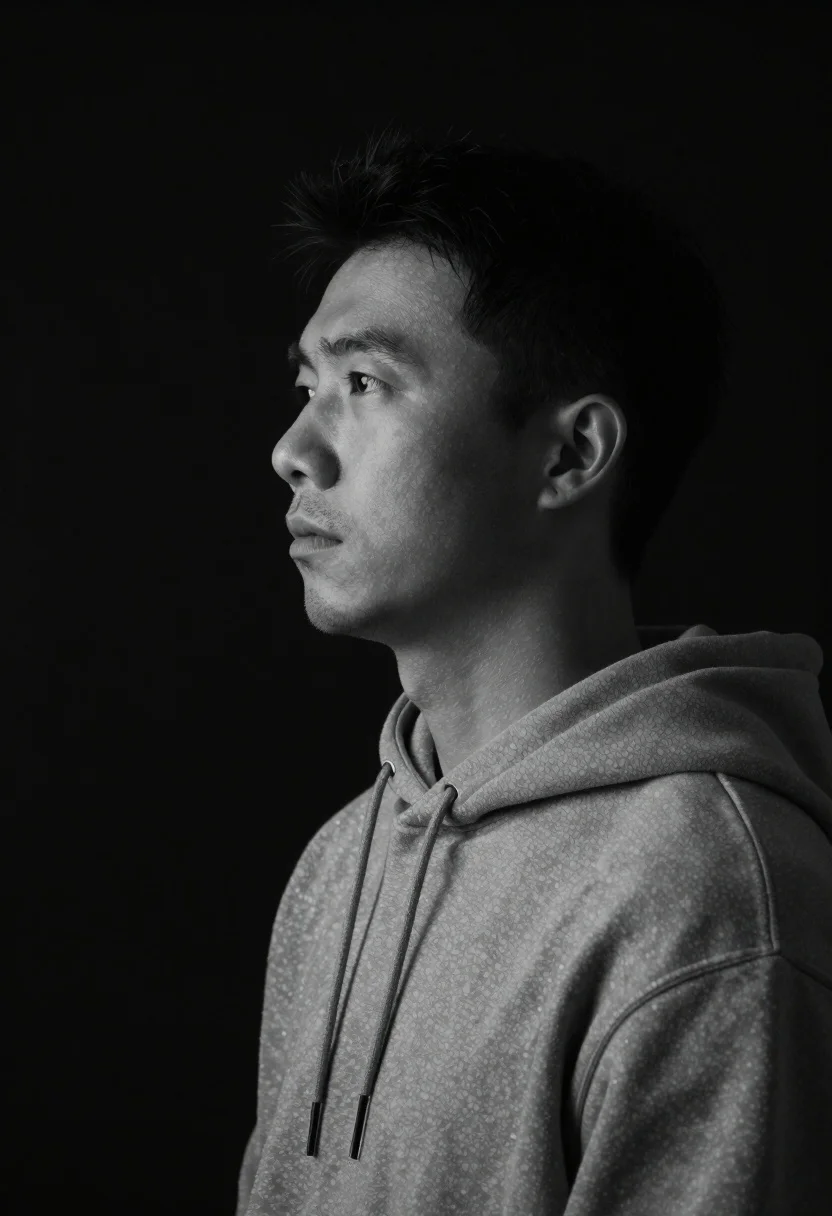Monochrome Portrait Man Profile Against Deep Black Background Subject Asian reference photo