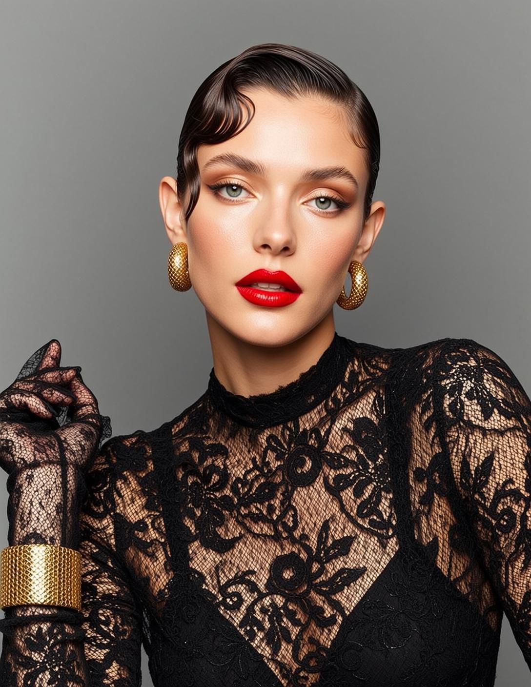 Photorealistic Portrait Woman With Striking Green Eyes And Full Red