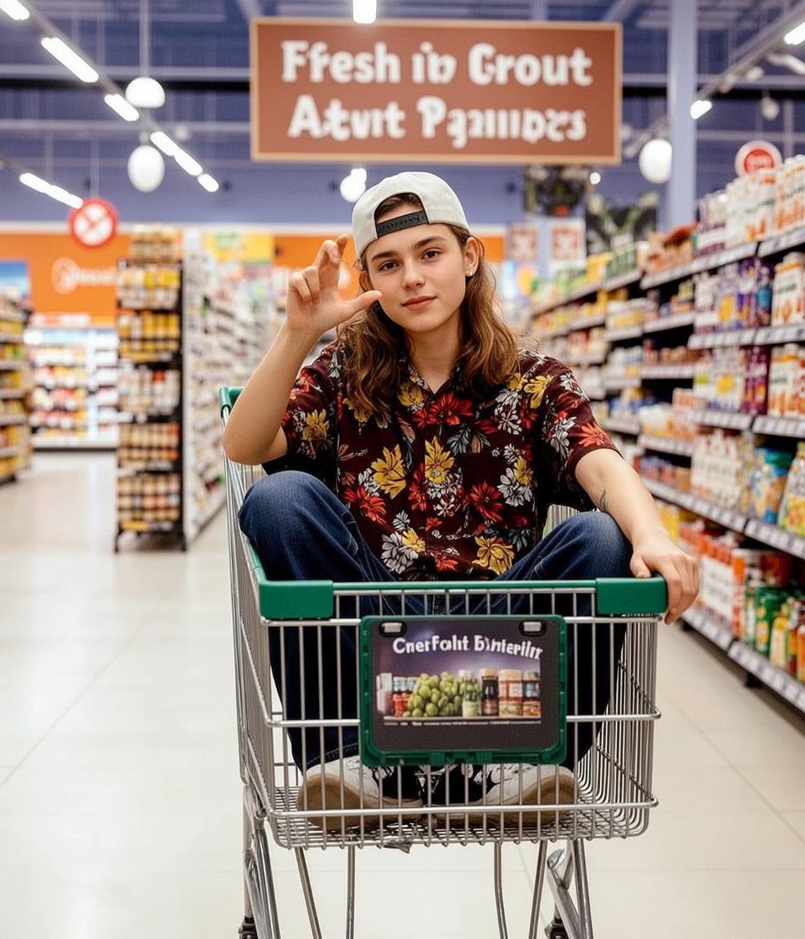 Explore Young Seated Inside Shopping Cart Facing