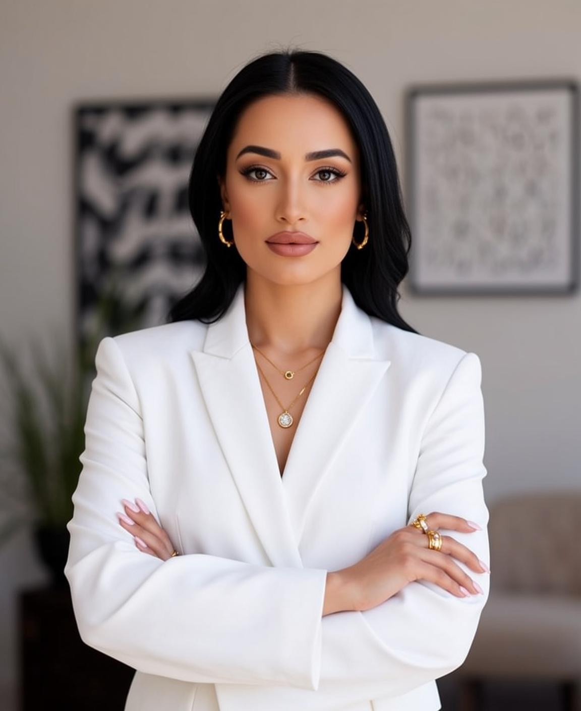 Luxury Long Dark Straight Fair White Blazer