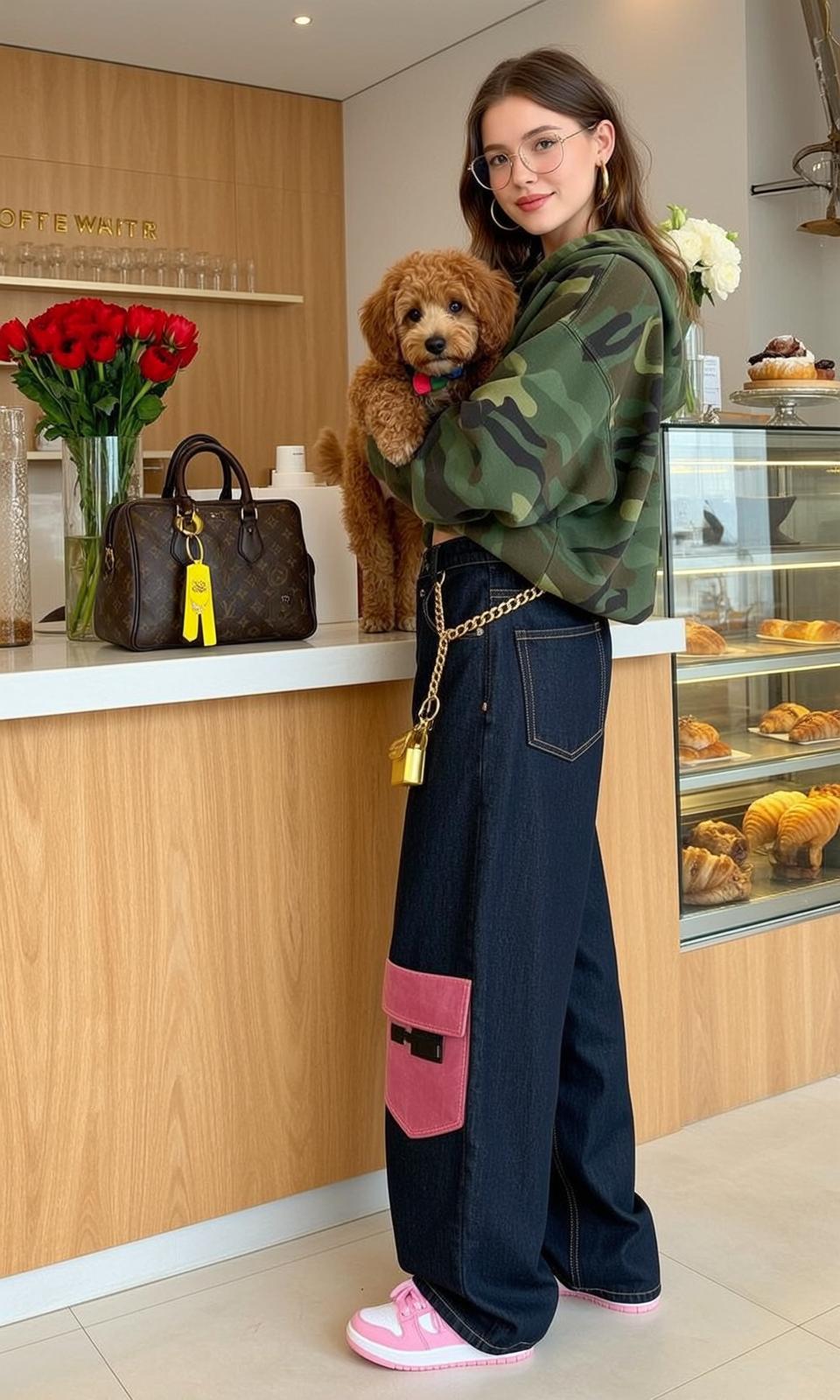 Camouflage Hoodie Cafe Dog