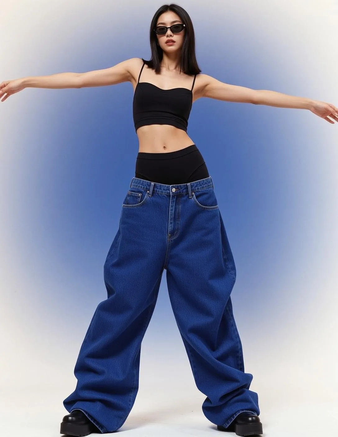 Y2k Stands Her Arms Outstretched Horizontally Palms