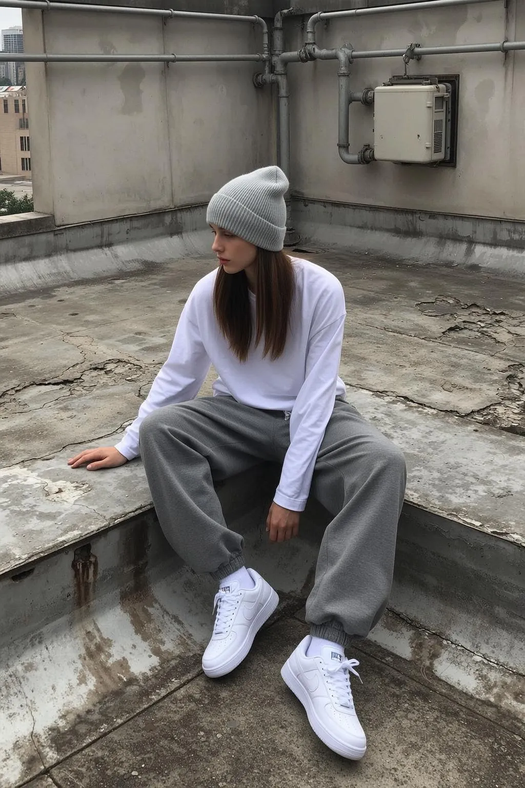 Explore Seated Concrete Ledge Her Body Angled