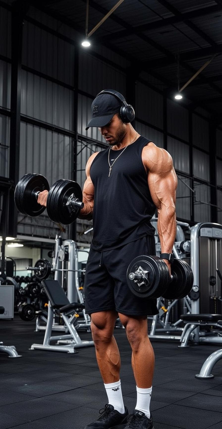 Muscular Short Black Tan Tank Top Athletic