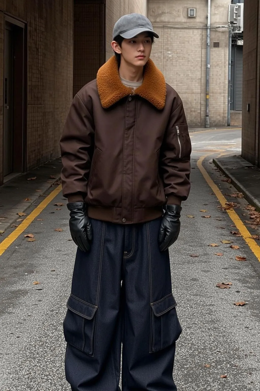 East Asian Man Alleyway Bomber Jacket